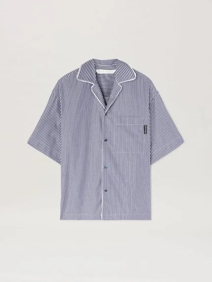 CURVED LOGO-NAVY BLUE STRIPED-SHIRT